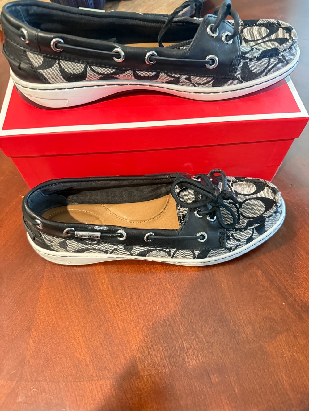 Coach Black Signature Canvas Moccasin Boat Shoe